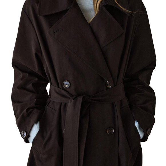 Zara basic dark brown double breasted trench coat- medium- - Picture 1 of 16